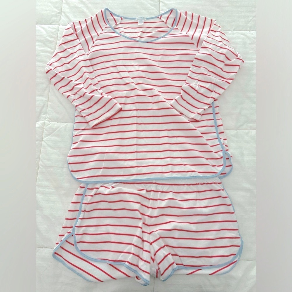 LAKE pima long shorts set pajamas - pink stripe - size medium